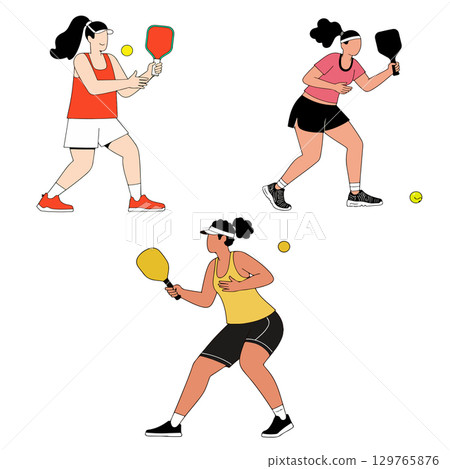 Pickleball Players in Action 129765876