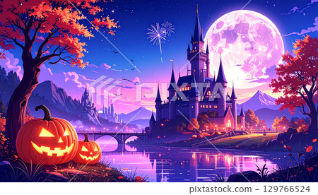 Halloween pumpkin AI generation background 129766524