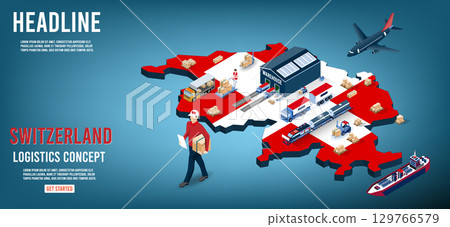 Switzerland Logistics Landing page with Global Logistics, Warehouse, Sea Freight.  129766579