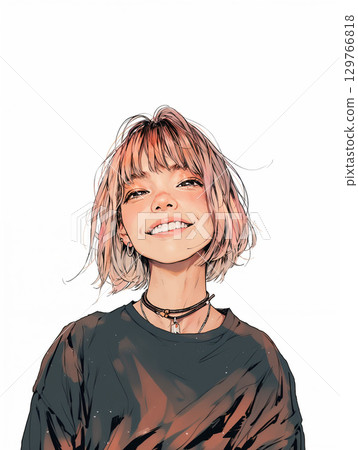 搖滾女孩肖像插畫 搖滾女孩肖像插畫 129766818