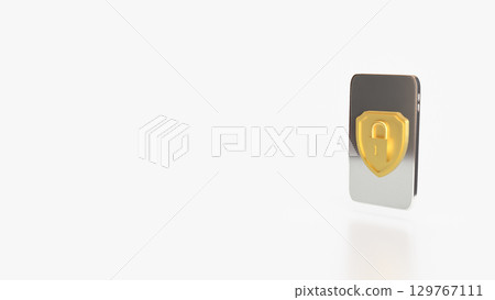 The Gold shield and Mobile for Security concept 3d Rendering. 129767111