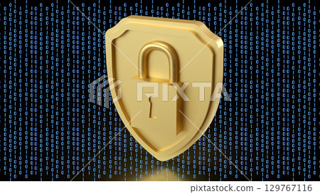 The Gold shield and Lock for Security concept 3d Rendering. 129767116