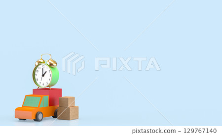 The Van truck and clock for shipping or delivery concept 3d rendering. The Van truck and clock for shipping or delivery concept 3d rendering. 129767140