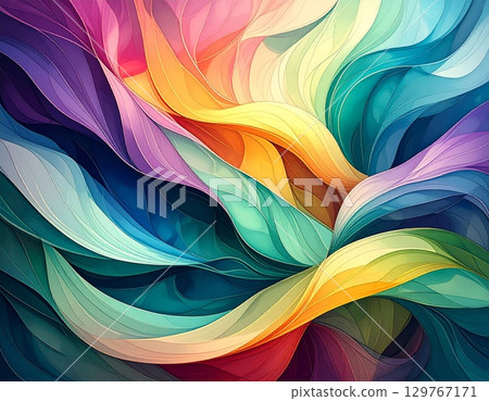 Abstract wave pattern with colorful lines on a bright rainbow background, a dynamic fractal design for artistic decoration Abstract wave pattern with colorful lines on a bright rainbow background, a dynamic fractal design for artistic decoration 129767171