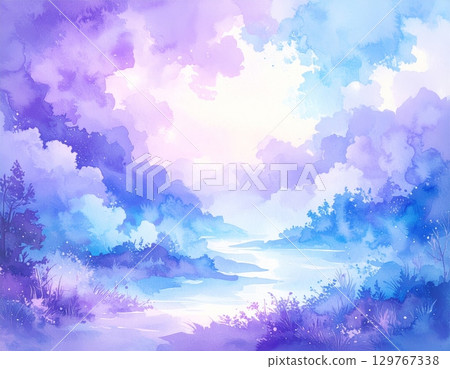 Abstract watercolor background of a blue sky with soft, beautiful clouds Abstract watercolor background of a blue sky with soft, beautiful clouds 129767338