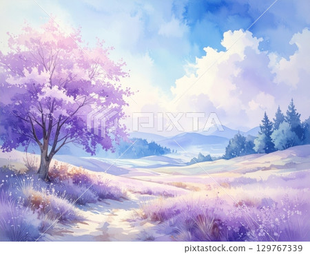 Abstract watercolor background of a blue sky with soft, beautiful clouds Abstract watercolor background of a blue sky with soft, beautiful clouds 129767339