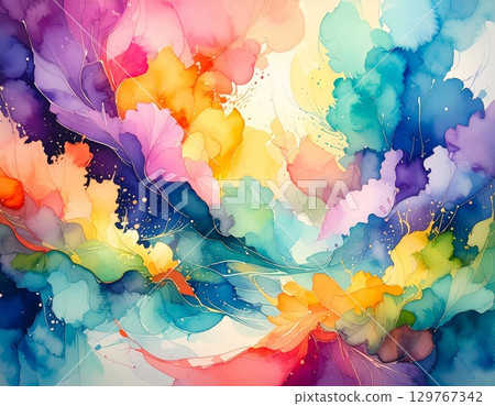 Abstract watercolor painting with colorful splashes and grunge texture on paper 129767342