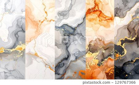 Abstract blue and yellow watercolor grunge texture on vintage paper with painted autumn leaves and flowers Abstract blue and yellow watercolor grunge texture on vintage paper with painted autumn leaves and flowers 129767366