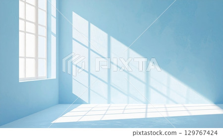 Interior architecture design of an empty blue room with a sunlit window Interior architecture design of an empty blue room with a sunlit window 129767424