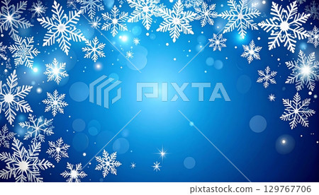 An abstract celebration of the winter season featuring a star and snowflake pattern on a blue background 129767706