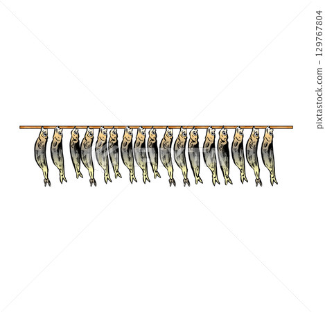 Illustration of a lot of dried fish 129767804