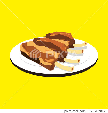 Spare ribs on a white plate 129767817