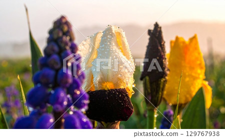 Summer blossoms of lavender and various wildflowers create a vibrant purple and pink field of natural beauty 129767938