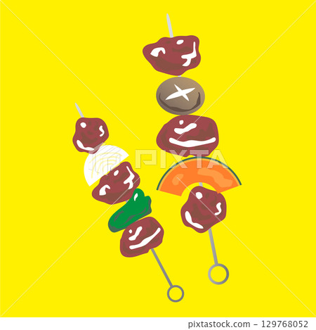 燒烤串上的肉和蔬菜插圖 129768052