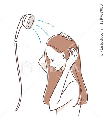 一位女士洗澡的插圖素材 129768099