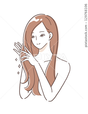 Illustration material of a woman taking hair care with treatment Illustration material of a woman taking hair care with treatment 129768106
