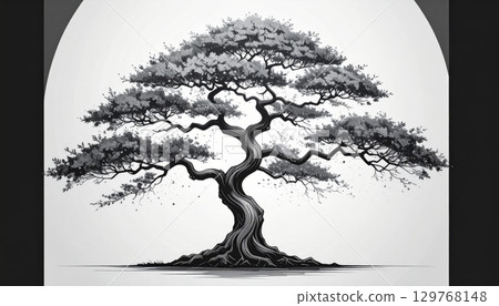 Single vector tree silhouette with bare winter branches and snow Single vector tree silhouette with bare winter branches and snow 129768148