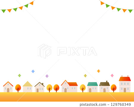 Cute house and cityscape background illustration_frame_autumn material 129768349