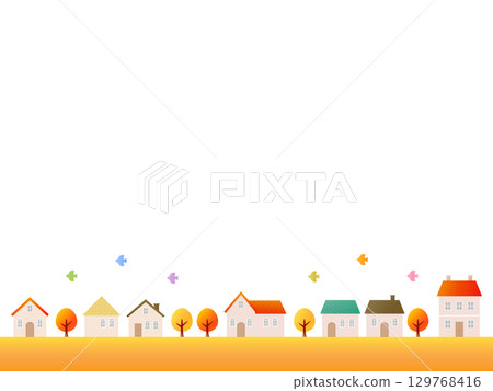 Cute house and cityscape background illustration_frame_autumn material 129768416