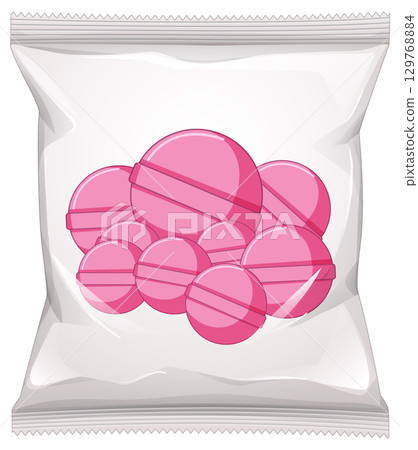 Pink Candy Tablets in Clear Plastic Packaging 129768884