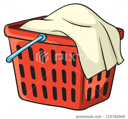 Red Laundry Basket with Cloth Illustration 129768900