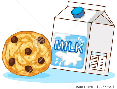 Chocolate Chip Cookie and Milk Carton Vector Illustration Chocolate Chip Cookie and Milk Carton Vector Illustration 129768901