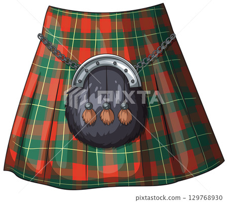 Traditional Scottish Kilt with Fur Sporran Illustration 129768930
