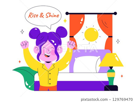 Morning Rituals Vector Illustration featuring People Doing Their Morning Routines and Practicing Healthy Lifestyle Habits in a Style Background 129769470