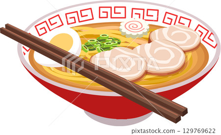 delicious ramen noodles with hot soup boiled egg and pork slices delicious ramen noodles with hot soup boiled egg and pork slices 129769622