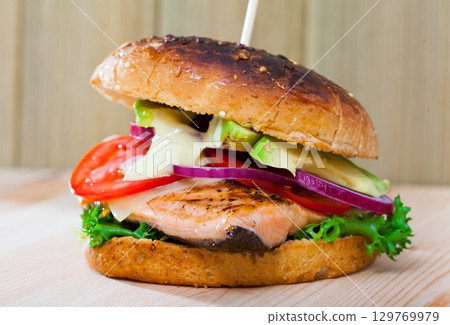 Delicious fish burger 129769979
