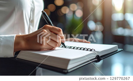 Hand of businessman taking notes 129770267