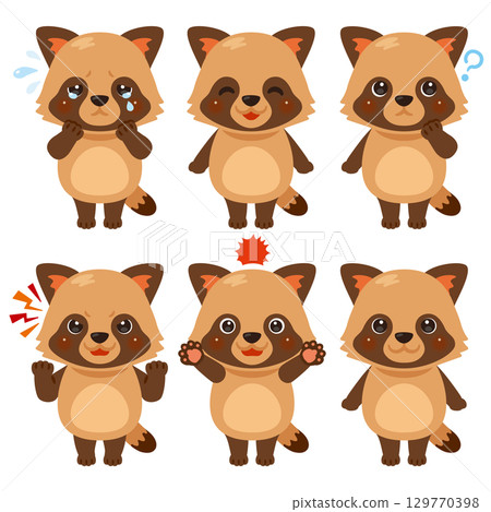 Tanuki character illustration facial expression set 129770398