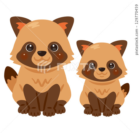 Illustration of a sitting raccoon parent and child Illustration of a sitting raccoon parent and child 129770459
