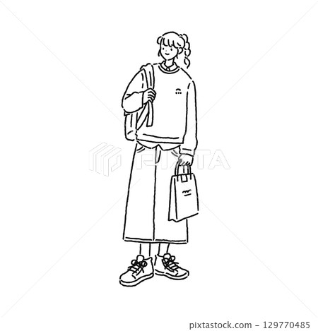 Casual and stylish woman line drawing 129770485
