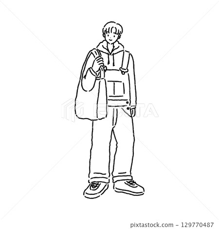 穿著工作服的人的線條畫 129770487