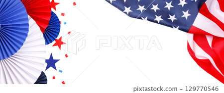 Red, white, and blue decorations, isolated on white, PNG 129770546