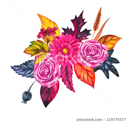 Autumn Watercolor Set Hand Drawn Watercolor 129770577
