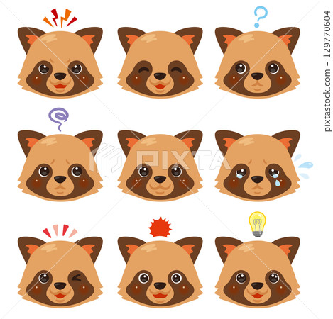Raccoon illustration set - facial expressions only 129770604