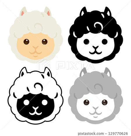 Alpaca face icon set Alpaca face icon set 129770626