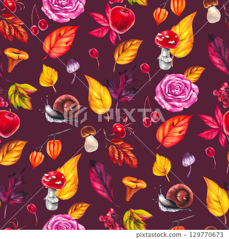 Autumn Watercolor Set Hand Drawn Watercolor 129770673