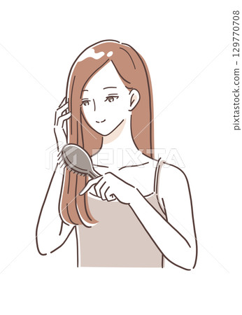 一位女士刷牙的插圖素材 129770708