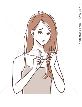 頭髮受損的女性插畫素材 129770710