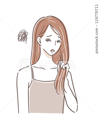 Illustration material of a woman suffering from gray hair Illustration material of a woman suffering from gray hair 129770711