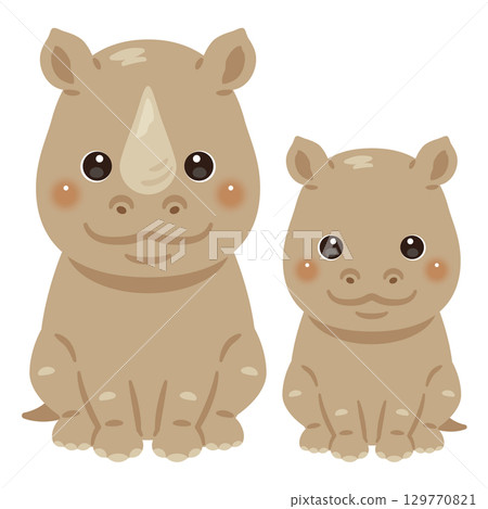 Illustration of a sitting rhino parent and child 129770821