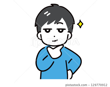 A young man in casual clothes grins proudly (upper body, front view) A young man in casual clothes grins proudly (upper body, front view) 129770912