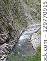 The clear stream of Kiyotsu Gorge, huge rock walls, and cliffs with columnar joints 129770915
