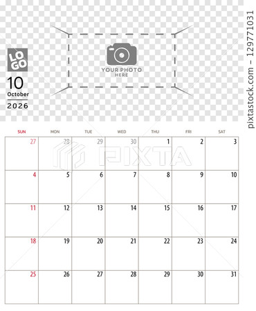 October 2026 Calendar. Week start on Sunday. Desk calendar 2026 design, simple and clean design, Wall calendar for print, digital calendar, Corporate design planner template vector. October 2026 Calendar. Week start on Sunday. Desk calendar 2026 design, simple and clean design, Wall calendar for print, digital calendar, Corporate design planner template vector. 129771031