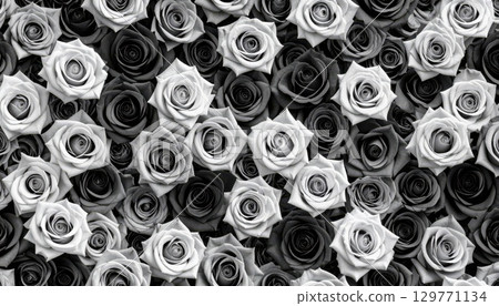 [AI圖片] 一片黑白玫瑰花田 129771134