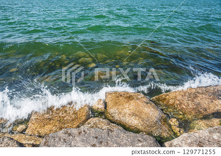 Waves crashing on the shore of Lake Biwa, Otsu City 129771255