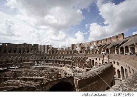 View of the interior of the Roman Colosseum, a World Heritage Site, and the ancient ruins View of the interior of the Roman Colosseum, a World Heritage Site, and the ancient ruins 129771496